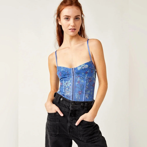 NWT Intimately Free People Night Rhythm Bodysuit Blue Floral Mesh Size XL - Picture 1 of 7